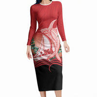 Vavau Sailing Festival Tonga Personalised Long Sleeve Bodycon Dress Humpback Whale Sailboat Tropical Vibes
