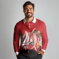 Vavau Sailing Festival Tonga Personalised Long Sleeve Polo Shirt Humpback Whale Sailboat Tropical Vibes