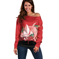 Vavau Sailing Festival Tonga Personalised Off Shoulder Sweater Humpback Whale Sailboat Tropical Vibes