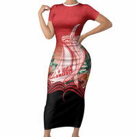 Vavau Sailing Festival Tonga Personalised Short Sleeve Bodycon Dress Humpback Whale Sailboat Tropical Vibes