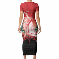 Vavau Sailing Festival Tonga Personalised Short Sleeve Bodycon Dress Humpback Whale Sailboat Tropical Vibes
