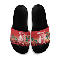 Vavau Sailing Festival Tonga Personalised Slide Sandals Humpback Whale Sailboat Tropical Vibes