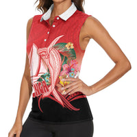 Vavau Sailing Festival Tonga Personalised Women Sleeveless Polo Shirt Humpback Whale Sailboat Tropical Vibes