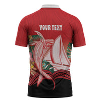 Vavau Sailing Festival Tonga Personalised Zipper Polo Shirt Humpback Whale Sailboat Tropical Vibes