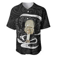 Black New Zealand Eel Baseball Jersey Aotearoa Maori Tuna With Kotiate Weapon LT14 Black - Polynesian Pride
