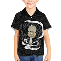 Black New Zealand Eel Family Matching Tank Maxi Dress and Hawaiian Shirt Aotearoa Maori Tuna With Kotiate Weapon LT14 Son's Shirt Black - Polynesian Pride