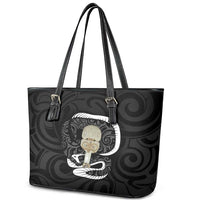 Black New Zealand Eel Leather Tote Bag Aotearoa Maori Tuna With Kotiate Weapon