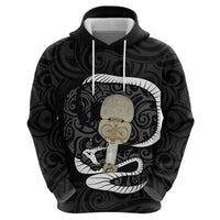 Black New Zealand Eel Zip Hoodie Aotearoa Maori Tuna With Kotiate Weapon LT14 - Polynesian Pride