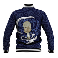 Blue New Zealand Eel Baseball Jacket Aotearoa Maori Tuna With Kotiate Weapon LT14 - Polynesian Pride