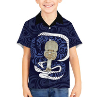 Blue New Zealand Eel Family Matching Tank Maxi Dress and Hawaiian Shirt Aotearoa Maori Tuna With Kotiate Weapon LT14 Son's Shirt Blue - Polynesian Pride