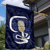 Blue New Zealand Eel Garden Flag Aotearoa Maori Tuna With Kotiate Weapon