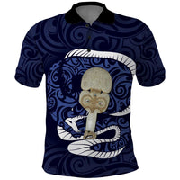 Blue New Zealand Eel Polo Shirt Aotearoa Maori Tuna With Kotiate Weapon
