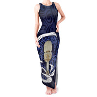 Blue New Zealand Eel Tank Maxi Dress Aotearoa Maori Tuna With Kotiate Weapon LT14 Women Blue - Polynesian Pride