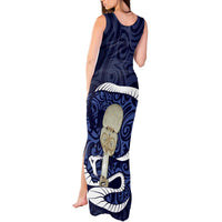 Blue New Zealand Eel Tank Maxi Dress Aotearoa Maori Tuna With Kotiate Weapon LT14 - Polynesian Pride
