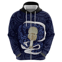 Blue New Zealand Eel Zip Hoodie Aotearoa Maori Tuna With Kotiate Weapon LT14 - Polynesian Pride