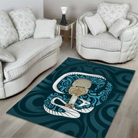 Turquoise New Zealand Eel Area Rug Aotearoa Maori Tuna With Kotiate Weapon