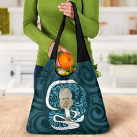 Turquoise New Zealand Eel Grocery Bag Aotearoa Maori Tuna With Kotiate Weapon