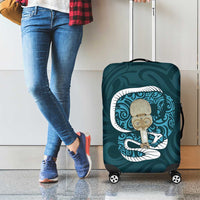 Turquoise New Zealand Eel Luggage Cover Aotearoa Maori Tuna With Kotiate Weapon