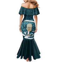 Turquoise New Zealand Eel Mermaid Dress Aotearoa Maori Tuna With Kotiate Weapon