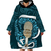 Turquoise New Zealand Eel Wearable Blanket Hoodie Aotearoa Maori Tuna With Kotiate Weapon