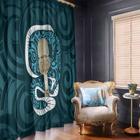 Turquoise New Zealand Eel Window Curtain Aotearoa Maori Tuna With Kotiate Weapon
