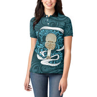 Turquoise New Zealand Eel Women Polo Shirt Aotearoa Maori Tuna With Kotiate Weapon
