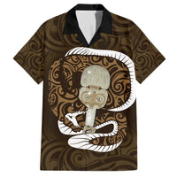 Gold New Zealand Eel Family Matching Off The Shoulder Long Sleeve Dress and Hawaiian Shirt Aotearoa Maori Tuna With Kotiate Weapon