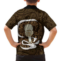 Gold New Zealand Eel Family Matching Short Sleeve Bodycon Dress and Hawaiian Shirt Aotearoa Maori Tuna With Kotiate Weapon LT14 - Polynesian Pride