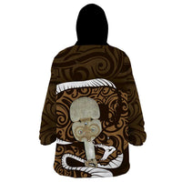 Gold New Zealand Eel Wearable Blanket Hoodie Aotearoa Maori Tuna With Kotiate Weapon