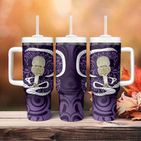 Purple New Zealand Eel Tumbler With Handle Aotearoa Maori Tuna With Kotiate Weapon