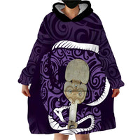 Purple New Zealand Eel Wearable Blanket Hoodie Aotearoa Maori Tuna With Kotiate Weapon