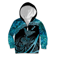 New Zealand Stingray Kid Hoodie Aotearoa Whai With Maori Paua Shell