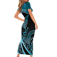 New Zealand Stingray Short Sleeve Bodycon Dress Aotearoa Whai With Maori Paua Shell LT14 - Polynesian Pride