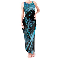 New Zealand Stingray Tank Maxi Dress Aotearoa Whai With Maori Paua Shell LT14 Women Turquoise - Polynesian Pride