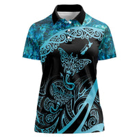 New Zealand Stingray Women Polo Shirt Aotearoa Whai With Maori Paua Shell LT14 Female Turquoise - Polynesian Pride