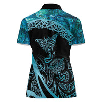 New Zealand Stingray Women Polo Shirt Aotearoa Whai With Maori Paua Shell LT14 - Polynesian Pride