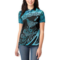 New Zealand Stingray Women Polo Shirt Aotearoa Whai With Maori Paua Shell LT14 - Polynesian Pride