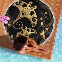 Black And Gold Aotearoa Whai Beach Blanket NZ Stingrays Maori Curves Style