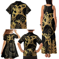 Black And Gold Aotearoa Whai Family Matching Tank Maxi Dress and Hawaiian Shirt NZ Stingrays Maori Curves Style