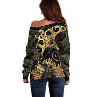 Black And Gold Aotearoa Whai Off Shoulder Sweater NZ Stingrays Maori Curves Style
