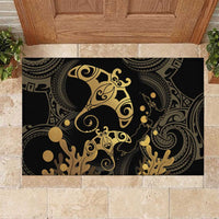 Black And Gold Aotearoa Whai Rubber Doormat NZ Stingrays Maori Curves Style LT14 Gold - Polynesian Pride