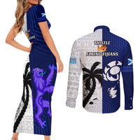 Fiji And Scotland Rugby Couples Matching Short Sleeve Bodycon Dress and Long Sleeve Button Shirts Fijian Tapa Pattern With Thistle LT14 - Polynesian Pride