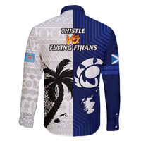 Fiji And Scotland Rugby Family Matching Off Shoulder Long Sleeve Dress and Hawaiian Shirt Fijian Tapa Pattern With Thistle LT14 - Polynesian Pride