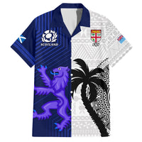 Fiji And Scotland Rugby Family Matching Tank Maxi Dress and Hawaiian Shirt Fijian Tapa Pattern With Thistle LT14 Dad's Shirt - Short Sleeve Blue - Polynesian Pride