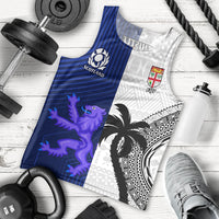 Fiji And Scotland Rugby Men Tank Top Fijian Tapa Pattern With Thistle LT14 Blue - Polynesian Pride
