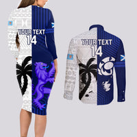 Custom Fiji And Scotland Rugby Couples Matching Long Sleeve Bodycon Dress and Long Sleeve Button Shirts Fijian Tapa Pattern With Thistle LT14 - Polynesian Pride