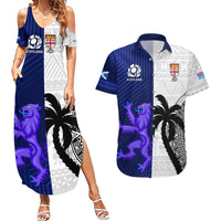 Custom Fiji And Scotland Rugby Couples Matching Summer Maxi Dress and Hawaiian Shirt Fijian Tapa Pattern With Thistle LT14 Blue - Polynesian Pride