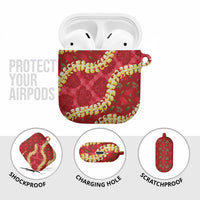 Red Palaka Hawaii Mele Kalikimaka AirPods Case Ohia Lehua Monstera Puakenikeni Lei - Polynesian Pride