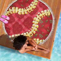 Red Palaka Hawaii Mele Kalikimaka Beach Blanket Ohia Lehua Monstera Puakenikeni Lei - Polynesian Pride