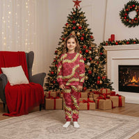 Red Palaka Hawaii Mele Kalikimaka Christmas Pajama Set Ohia Lehua Monstera Puakenikeni Lei - Polynesian Pride